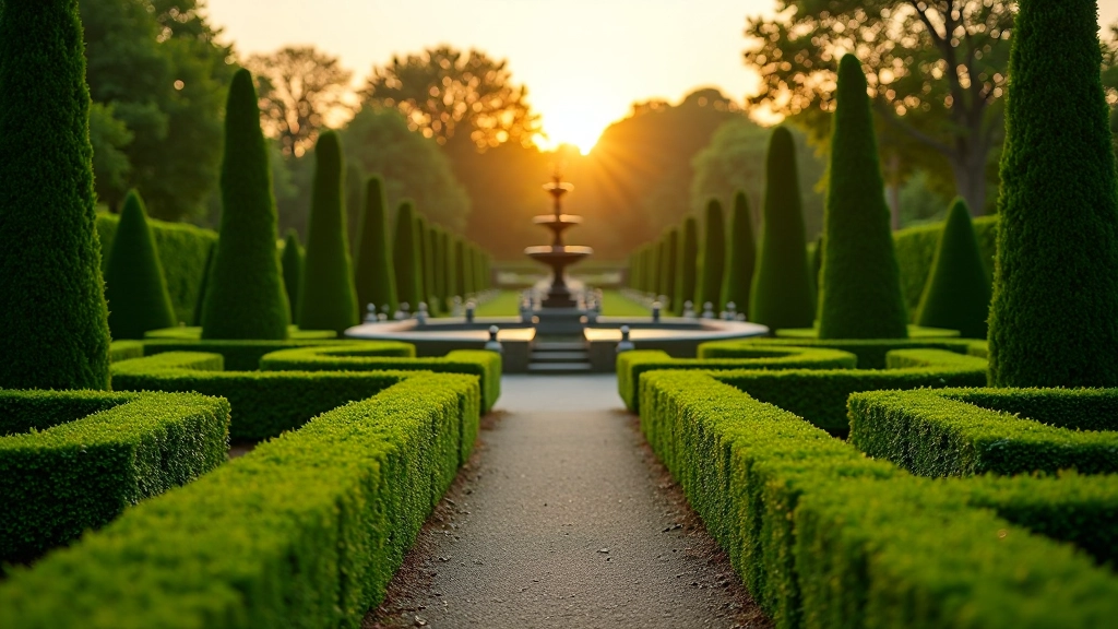 Barokā stila dārzu detaļas Rundālē, ģeometriski klāti zālieni, krūmveida dekorācijas, dekoratīvie tūksnešņu iezīmējumi